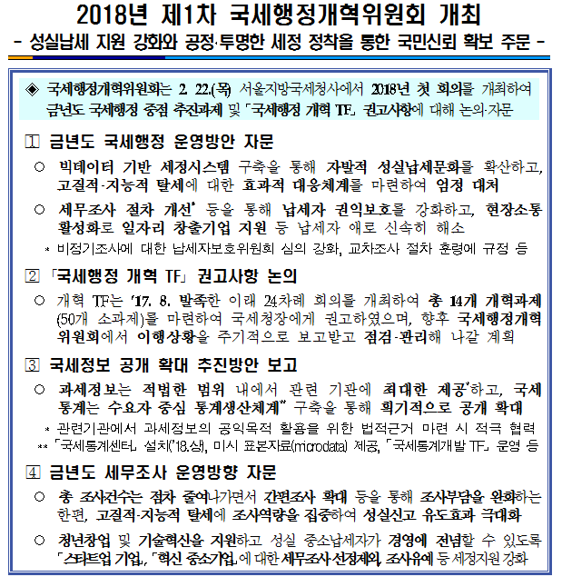 2018년 제1차 국세행정개혁위원회 개최